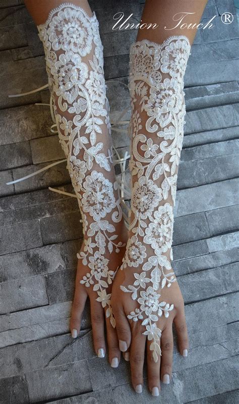 Extra Long Ivory Frame Wedding Glove Bridal Glove Ivory Lace Cuffs