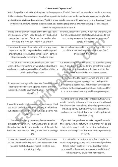 Agony Aunt Esl Worksheet By Liza Live