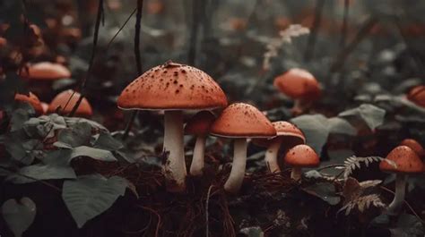 Red Green Mushrooms On A Forest Floor Background Aesthetic Picture Of Mushrooms Background