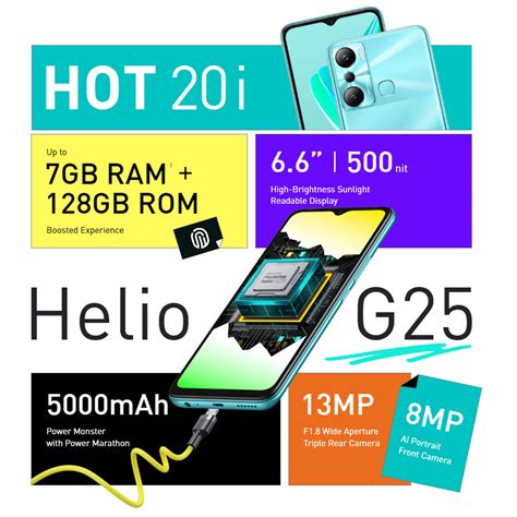 Infinix Hot 20i Smartphone 4GB RAM 64GB ROM MediaTek Helio G25 13mp Triple Camera 5000mAh