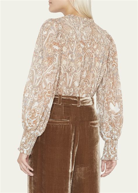 Ulla Johnson Ida Printed Split Neck Blouse Bergdorf Goodman