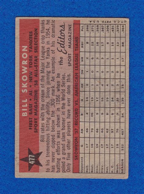 Topps Bill Skowron Ny Yankees All Star Vg Ebay