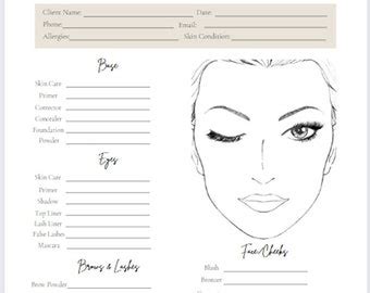 Makeup Artist Face Chart Makeup Artist Form Freelance Makeup Form