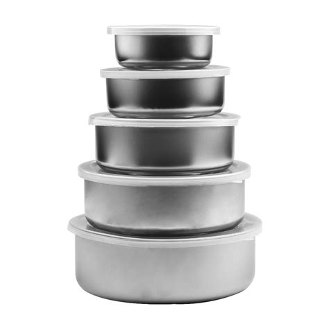 Mixing Stainless Steel Food Storage Bowls Fresh Keeping Boxes With 5