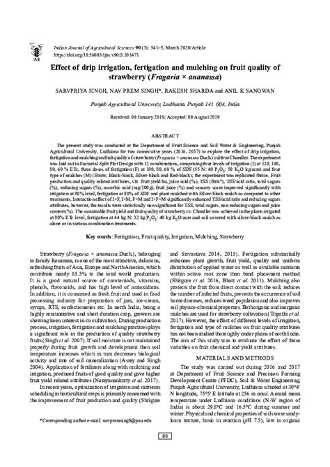 Pdf Effect Of Drip Irrigation Fertigation And Mulching On Fruit Quality Of Strawberry