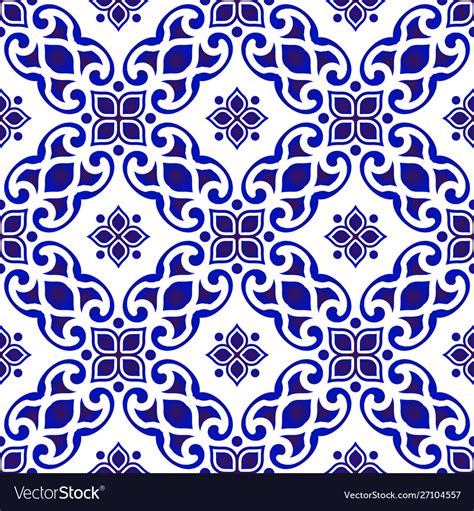 Blue And White Batik Pattern Royalty Free Vector Image