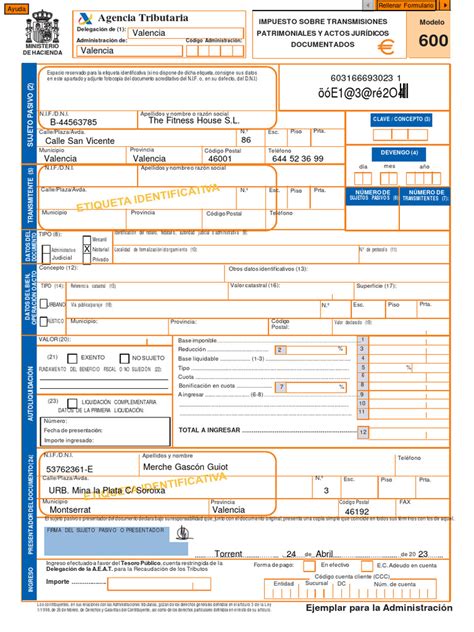 Anexo 4 Modelo 600 Impuesto Transmisiones Patrimoniales Y Actos