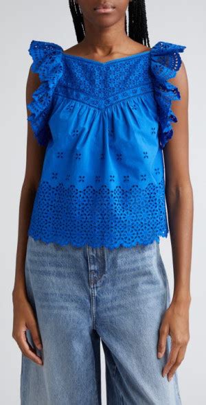 Ulla Johnson Leona Cotton Eyelet Top In Cobalt At Nordstrom