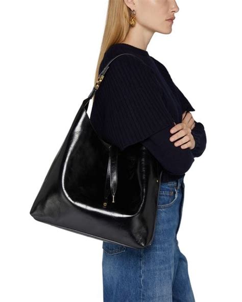 Chloé Marcie Glossy Leather Hobo Bag In Black Lyst