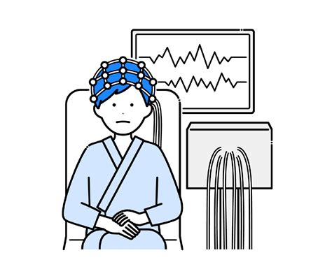 座って脳波検査を受ける男性と装置のイラスト ｜ 医療に関するフリーイラスト素材集