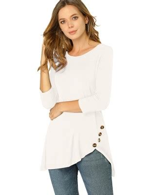 Allegra K Women S 3 4 Sleeve Round Neck Button Decor Casual Stretchy