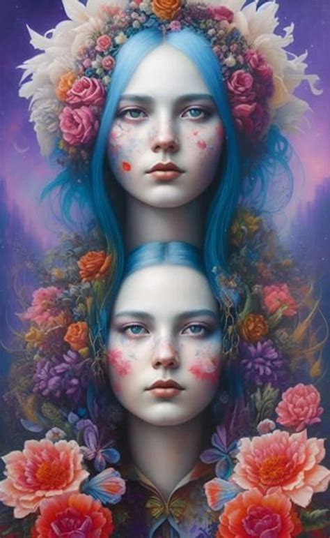 The Sisters Digital Art Print Digital Art Fantasy Art Floral Art Woman ...