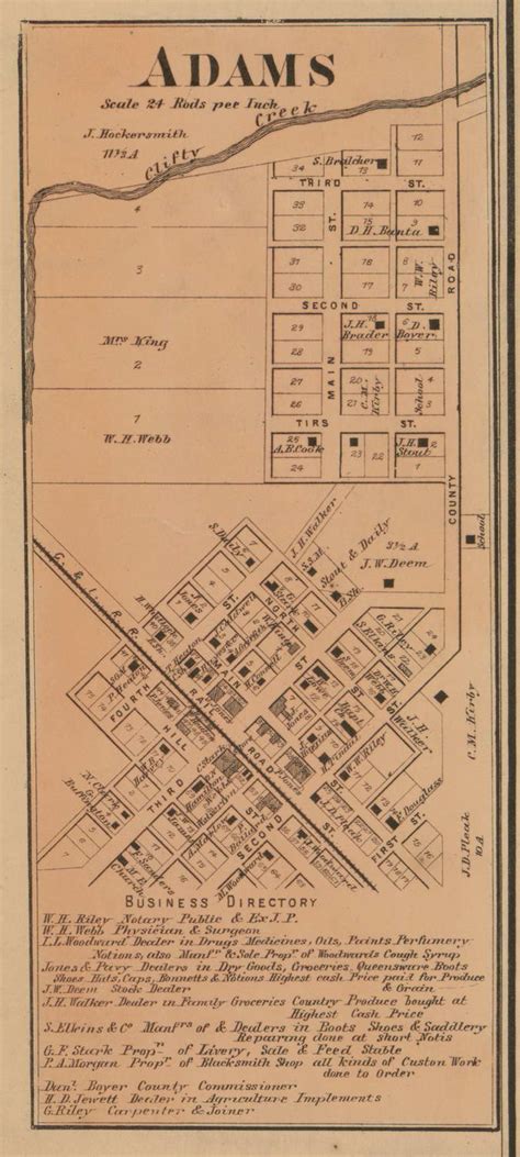 Adams Village Adams Indiana 1867 Old Town Map Custom Print Decatur Co