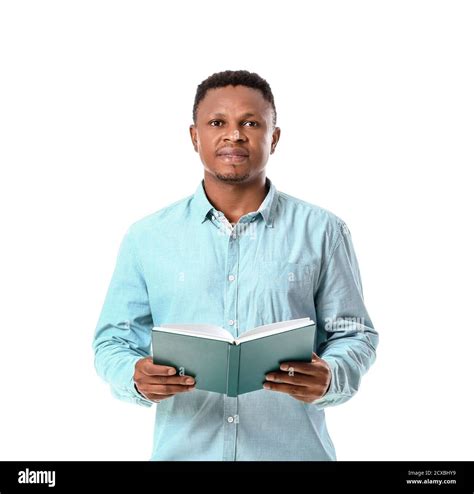 African American Man Reading Book On White Background Stock Photo Alamy