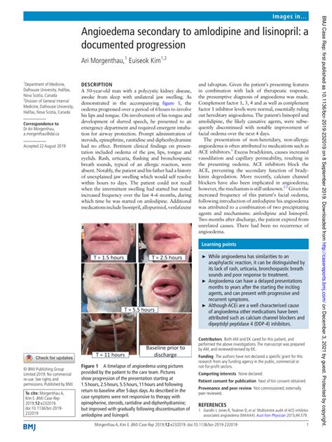 Pdf Angioedema Secondary To Amlodipine And Lisinopril A Documented