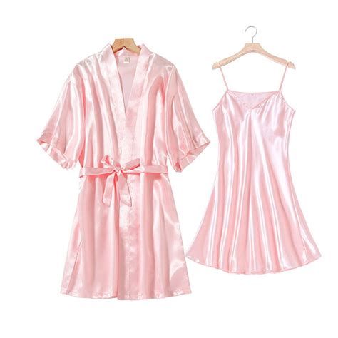 Haoxianjian Pc Pajamas For Women Satin Sleevesless Sleepwear Silk Nightgown And Robe Lingerie
