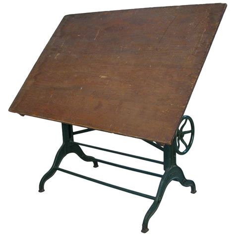 Antique Industrial Cast Iron Adjustable Drafting Table By Dietzgen