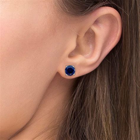 Round Sapphire Stud Earrings In K White Gold Mm Cbe