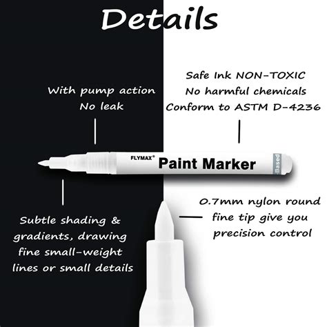 Flymax White Paint Pen 6 Pack 0 7mm Acrylic White Permanent Marker White Paint Pens For Wood