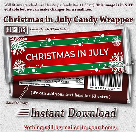 Printable Hersheys Candy Bar Wrapper Merry Christmas In July Etsy