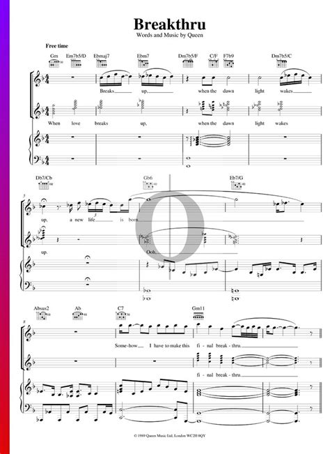 Breakthru Queen Piano Sheet Music Oktav