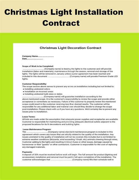 Christmas Light Decoration Contract Agreement Christmas Light