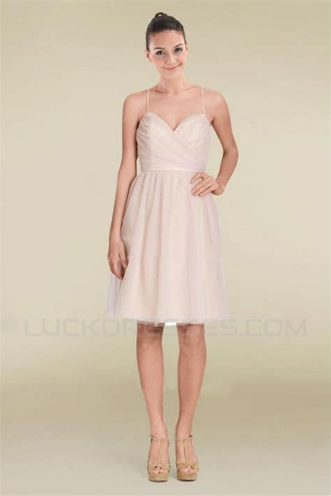 A Line Spaghetti Strap Knee Length Bridesmaid Dresses Wedding Party