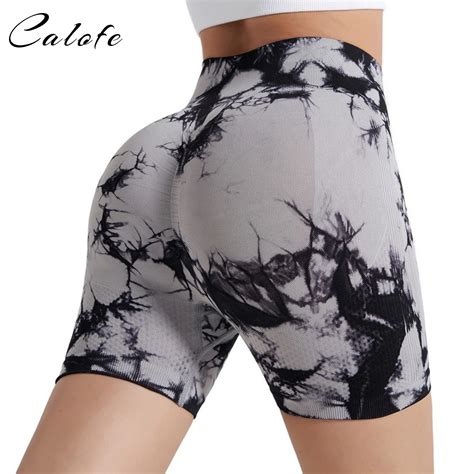 New Tie Dye Yoga Shorts Marble Gym Shorts Women Push Up Sports Shorts Women Fitness Tights