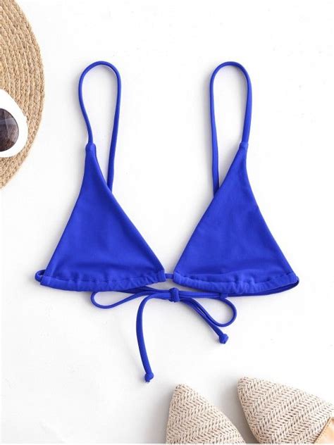 Off Zaful Bralette Plain String Bikini Top In Cobalt Blue