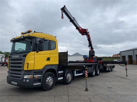 SCANIA R420 8X4 DRAWBAR OUTFIT FLATBED CRANE 2006 BX06 HKT Walker