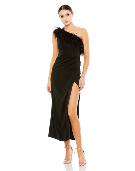 Black Mac Duggal 68147 Short Feather Cocktail Midi Dress - Formal