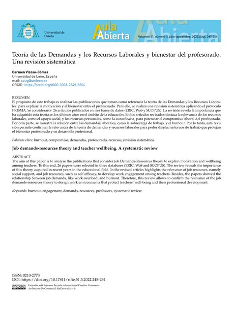 Pdf Teor A De Las Demandas Y Los Recursos Laborales En El Profesorado