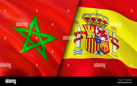 Morocco and Spain flags. 3D Waving flag design. Morocco Spain flag ...