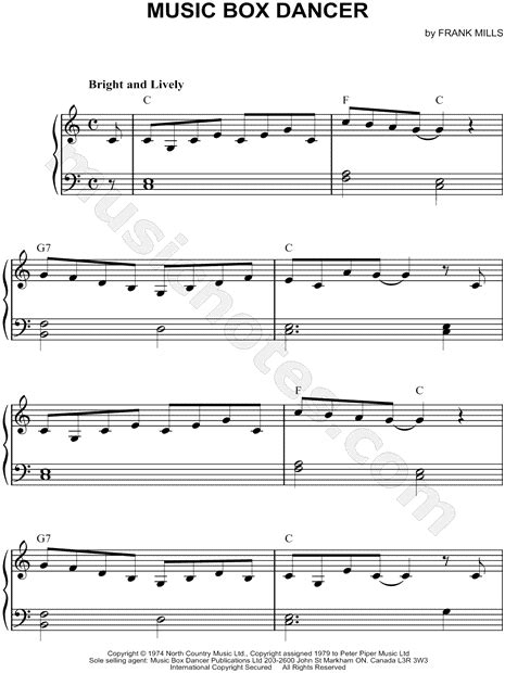 Frank Mills Music Box Dancer Sheet Music Easy Piano Piano Solo In C Major Download