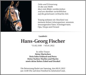 Traueranzeigen Von Hans Georg Fischer M Rkische Onlinezeitung