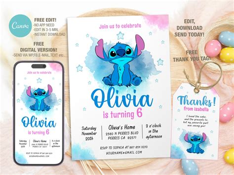 Plantilla De Invitaci N De Cumplea Os De Stitch Editable Etsy M Xico