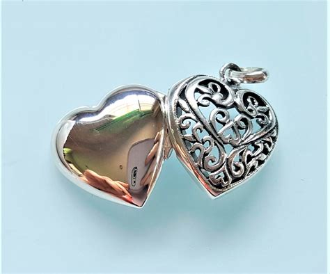 Heart Locket 925 Sterling Silver Open Heart Locket Pendant Flower