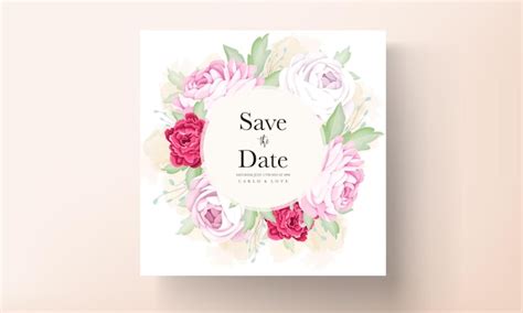 Hermosa flor de rosa y peonía tarjeta de invitación de boda Vector Gratis