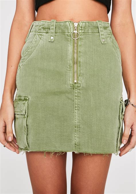 Denim High Waist Cargo Mini Skirt Green Dolls Kill