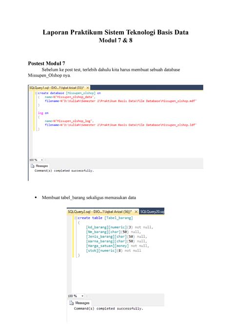 Laporan Modul Dan Sistem Teknologi Basis Data Laporan Praktikum