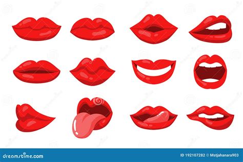 Emotion Expression With Female Lips And Mouth Set Stock Vector