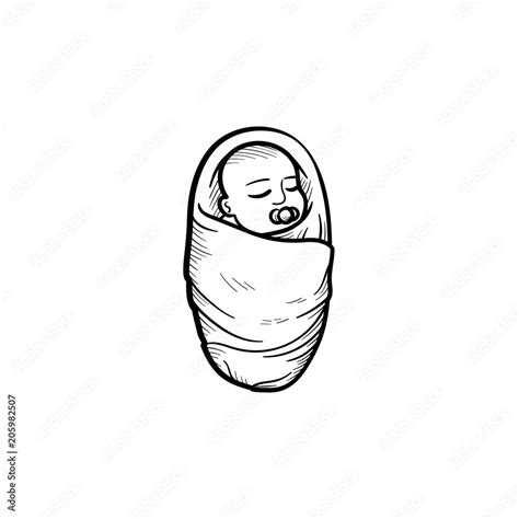 Swaddled Baby Infant Hand Drawn Outline Doodle Icon Stock Vector