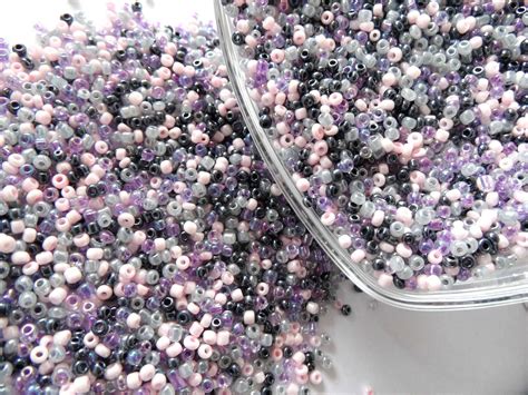 Perles De Rocaille Violet Rose Gris Noir Melange Multicolore