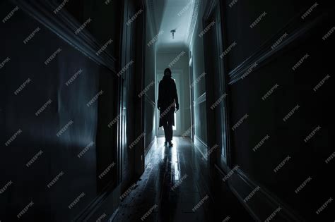 Premium Photo A Person Is Seen Walking Down A Dimly Lit Hallway