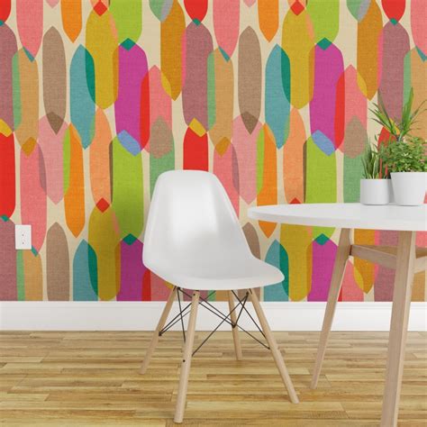 Pre Pasted Wallpaper 2ft Wide Mid Century Large Modern Art Colourful Rainbow Retro Pop 1950s