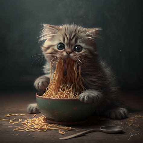 Cat Eating Spaghetti By Jannix77 On Deviantart