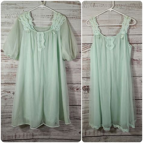 Vintage Lingerie Set Vintage Chiffon Nightgown 1960s 60s Peignoir Set Vintage Babydoll