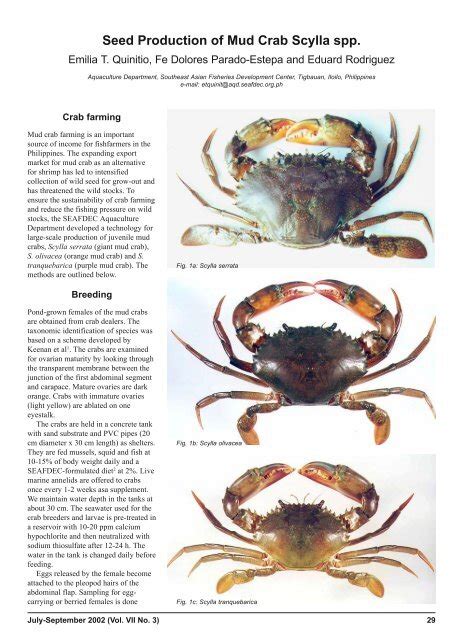 Seed Production Of Mud Crab Scylla Spp Library