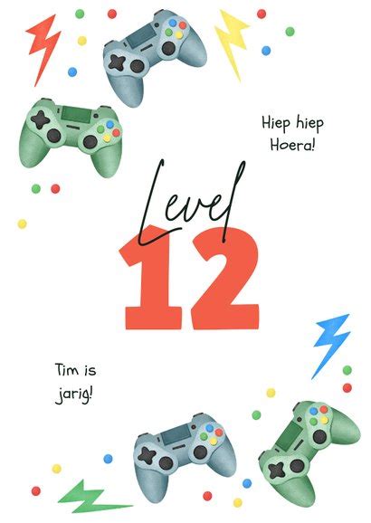 Verjaardagskaart Gaming Controllers Level Kaartje Go