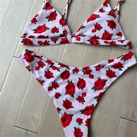 Rose Printed Bikini Set Size Small Removable Depop